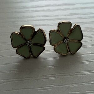 Floral Stud Earrings in Green and Gold